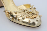 Scarpe con tacco con borchie floreali in pelle oro Dolce & Gabbana- eu36-us5.5