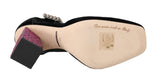 Dolce & Gabbana in velluto nero con cristalli rosa Mary Janes Shoes- eu37-us6.5