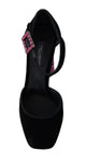 Dolce & Gabbana in velluto nero con cristalli rosa Mary Janes Shoes- eu37-us6.5