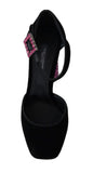 Dolce & Gabbana in velluto nero con cristalli rosa Mary Janes Shoes- eu37-us6.5