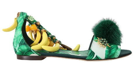 Dolce & Gabbana Multicolor Banana Leafs Crystal Sand Sandals- eu35.5-us5