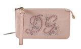 Portafoglio clutch da toilette con cerniera da polso in pelle rosa D&G