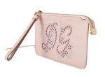 Portafoglio clutch da toilette con cerniera da polso in pelle rosa D&G