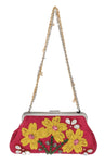 Borsa da sera con applique in cristallo floreale broccato rosa D&G