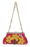 Borsa da sera con applique in cristallo floreale broccato rosa D&G