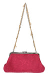 Borsa da sera con applique in cristallo floreale broccato rosa D&G