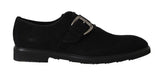 Scarpe formali con monkstrap in pelle scamosciata nere D&G-EU43/US10