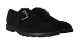 Scarpe formali con monkstrap in pelle scamosciata nere D&G-EU43/US10