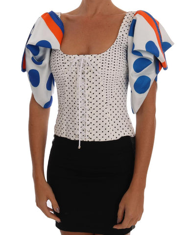 Top bustier corsetto in seta bianco a pois Dolce & Gabbana-IT38-XS