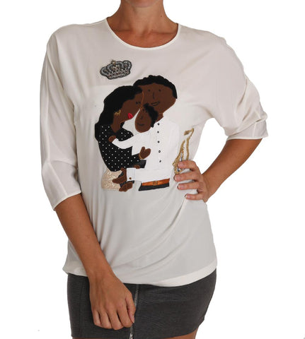 T-shirt di cristallo dgfamily in seta bianca Dolce & Gabbana-IT46-XL