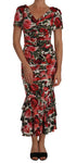 Abito tubino rose rosse in seta elasticizzata D&G-IT36 - XS