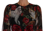 Abito a trapezio nero in seta con rose dog dog Dolce & Gabbana-IT38-XS