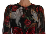 Abito a trapezio nero in seta con rose dog dog Dolce & Gabbana-IT38-XS