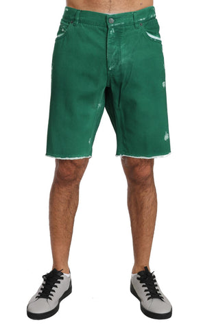 Shorts sopra le ginocchia con logo in cotone verde denim D&G-IT58 - 3XL