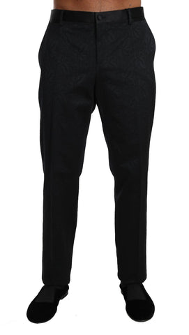 Pantaloni formali in broccato in cotone nero Dolce & Gabbana-IT54 - L