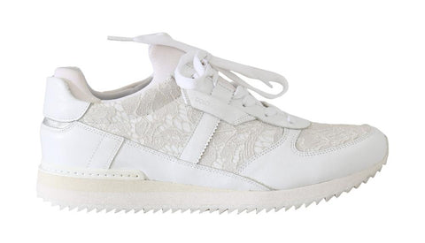 Sneakers in pelle con pizzo floreale bianco D&G-EU41/US10.5