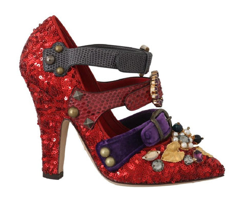 Scarpe con tacchi e borchie in cristallo rosso con paillettes D&G-EU36