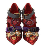 Scarpe con tacchi e borchie in cristallo rosso con paillettes D&G-EU36