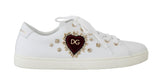 Sneakers in pelle bianca con cuore rosso oro D&G-EU35/US4.5