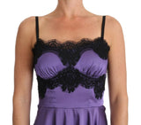 Abito in pizzo nero elasticizzato viola Dolce & Gabbana-IT42-M