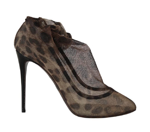 Stivaletti in tulle leopardato marrone Dolce & Gabbana-EU39/US8.5