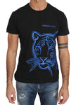 T-shirt con ricamo tigre blu in cotone nero Versace Jeans-IT44 - XS