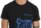 T-shirt con ricamo tigre blu in cotone nero Versace Jeans-IT44 - XS