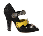 Scarpe con tacchi con borchie in cristallo nero con paillettes D&G-EU40