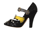 Scarpe con tacchi con borchie in cristallo nero con paillettes D&G-EU40