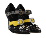 Scarpe con tacchi con borchie in cristallo nero con paillettes D&G-EU40