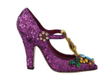 Sandalo di cristallo in pelle con paillettes viola D&G-EU39/US8.5