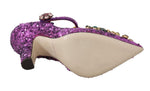 Sandalo di cristallo in pelle con paillettes viola D&G-EU39/US8.5