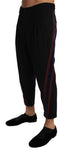 Pantaloni in cotone elasticizzato a righe blu in cotone nero D&G-W34