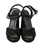 Sandali di cristallo con paillettes in pelle nera D&G-EU35/US4.5