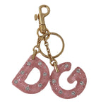 Portachiavi in ottone dorato cristallo trasparente Logo DG D&G - rosa