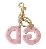 Portachiavi in ottone dorato cristallo trasparente Logo DG D&G - rosa