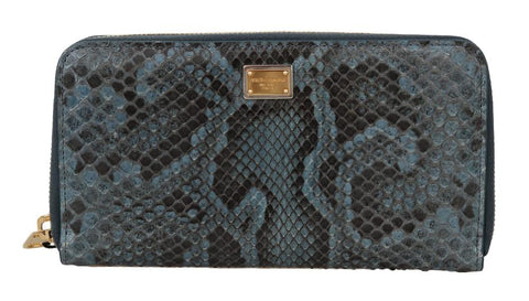 Portafoglio clutch lungo Continental D&G in pelle di serpente pitone blu