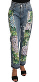 Pantalone con borchie crop floreale in denim di ortensie - D&G - IT40-S