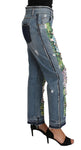 Pantalone con borchie crop floreale in denim di ortensie - D&G - IT40-S