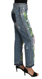 Pantalone con borchie crop floreale in denim di ortensie - D&G - IT40-S