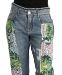 Pantalone con borchie crop floreale in denim di ortensie - D&G - IT40-S