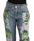 Pantalone con borchie crop floreale in denim di ortensie - D&G - IT40-S