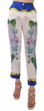 Pantaloni di seta a vita alta con stampa ortensie multicolor-D&G-IT36-XS