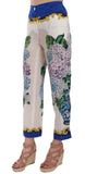 Pantaloni di seta a vita alta con stampa ortensie multicolor-D&G-IT36-XS