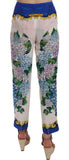 Pantaloni di seta a vita alta con stampa ortensie multicolor-D&G-IT36-XS