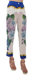 Pantaloni di seta a vita alta con stampa ortensie multicolor-D&G-IT36-XS