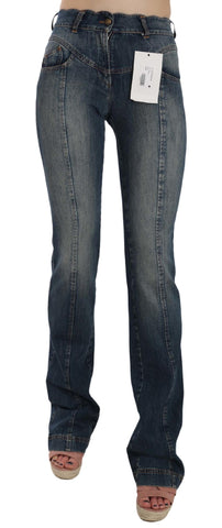 Pantaloni svasati regolari in denim elasticizzato blu denim-Cavalli-W26