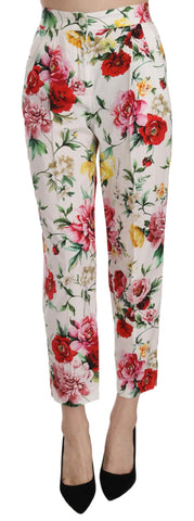 Pantaloni cropped in cotone floreale bianco - Dolce & Gabbana - IT36-XS