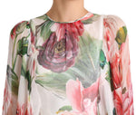 Abito lungo in chiffon di seta con stampa floreale multicolore peonia-D&G-IT36-XS