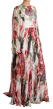 Abito lungo in chiffon di seta con stampa floreale multicolore peonia-D&G-IT36-XS